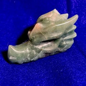 A real stone green aventure agate Dragon head 4 inches long by 2 inches wide